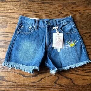 New Jessica Simpson Girl's Embroidered Sunshine Fringe Denim Jean Shorts - 10